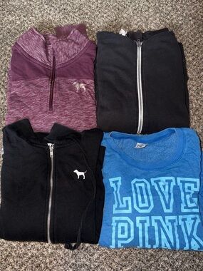 PINK Victoria's Secret Blue Tee & Black and Plum Zip Sweaters